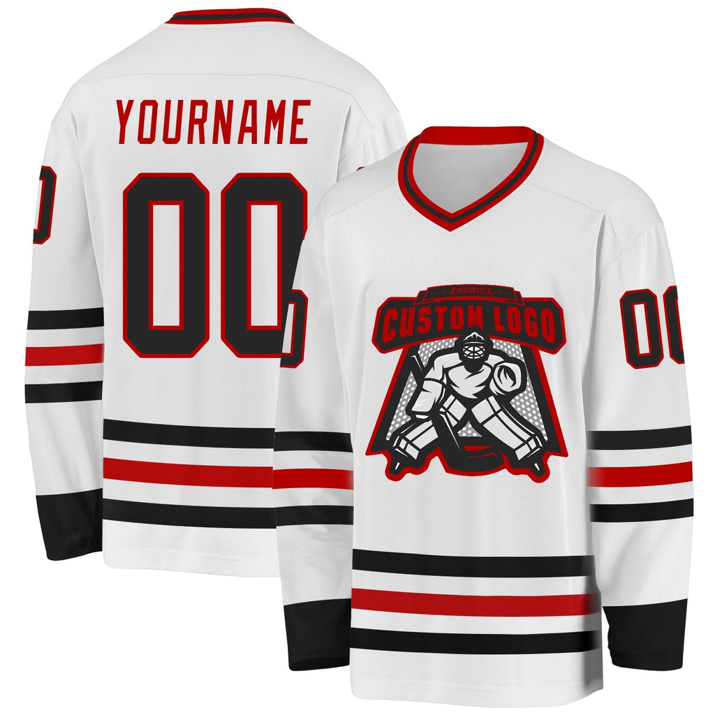 Custom Hockey Jersey - White Black-Red - Style White2059