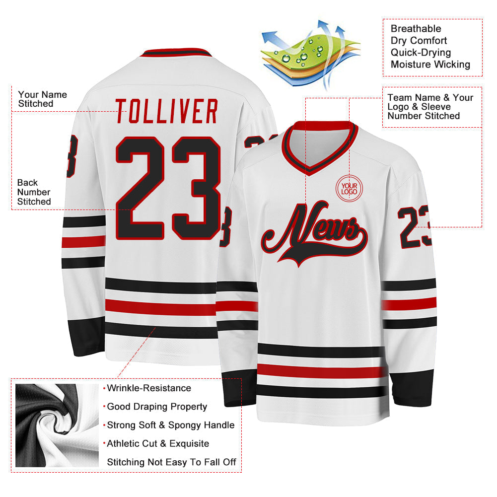 Custom Hockey Jersey - White Black-Red - Style White2059