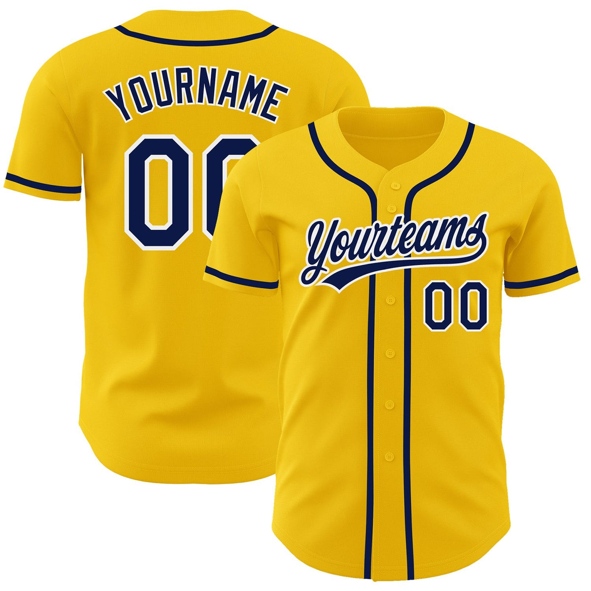 Custom Baseball Jersey - Yellow Navy-White