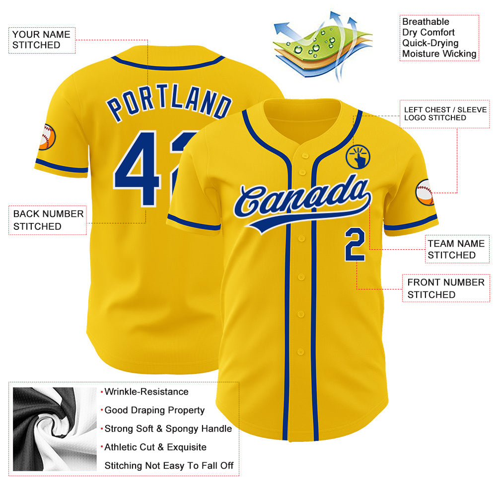 Custom Baseball Jersey - Yellow Royal-White