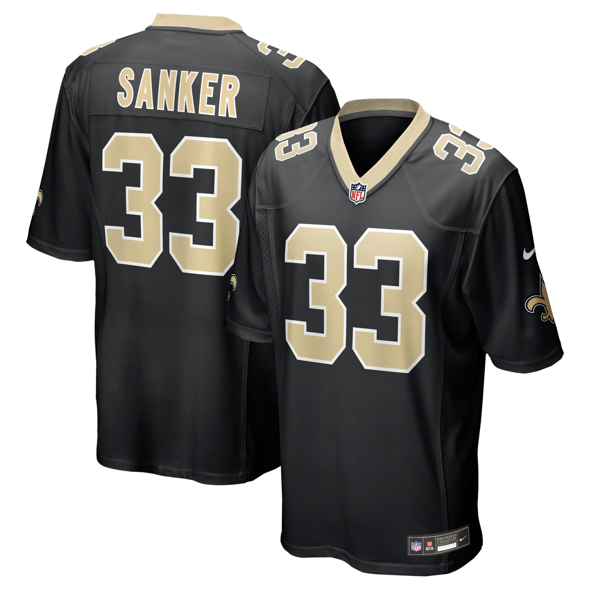 New Orleans Saints Jonas Sanker Black Team Game Football Jersey
