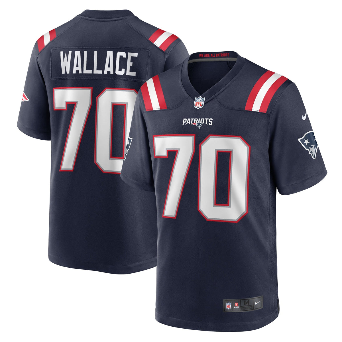 New England Patriots Caedan Wallace Navy Game Football Jersey