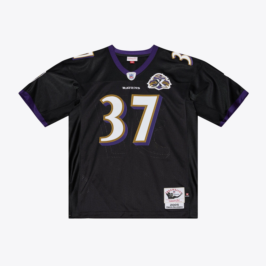 Baltimore Ravens Deion Sanders Black 2005 Throwback Football Jersey