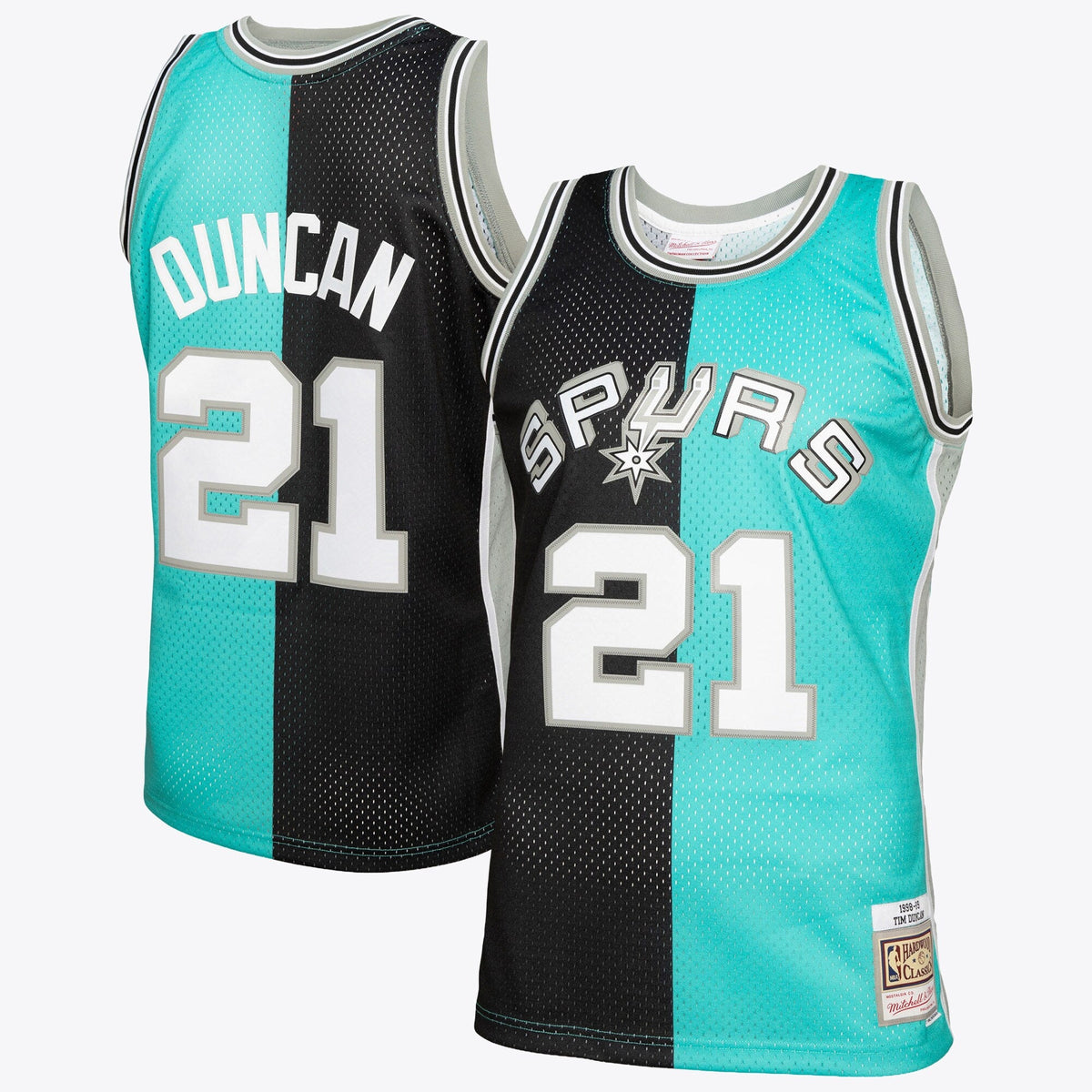 San Antonio Spurs Tim Duncan 1998 Split Swingman Jersey - Black/Teal