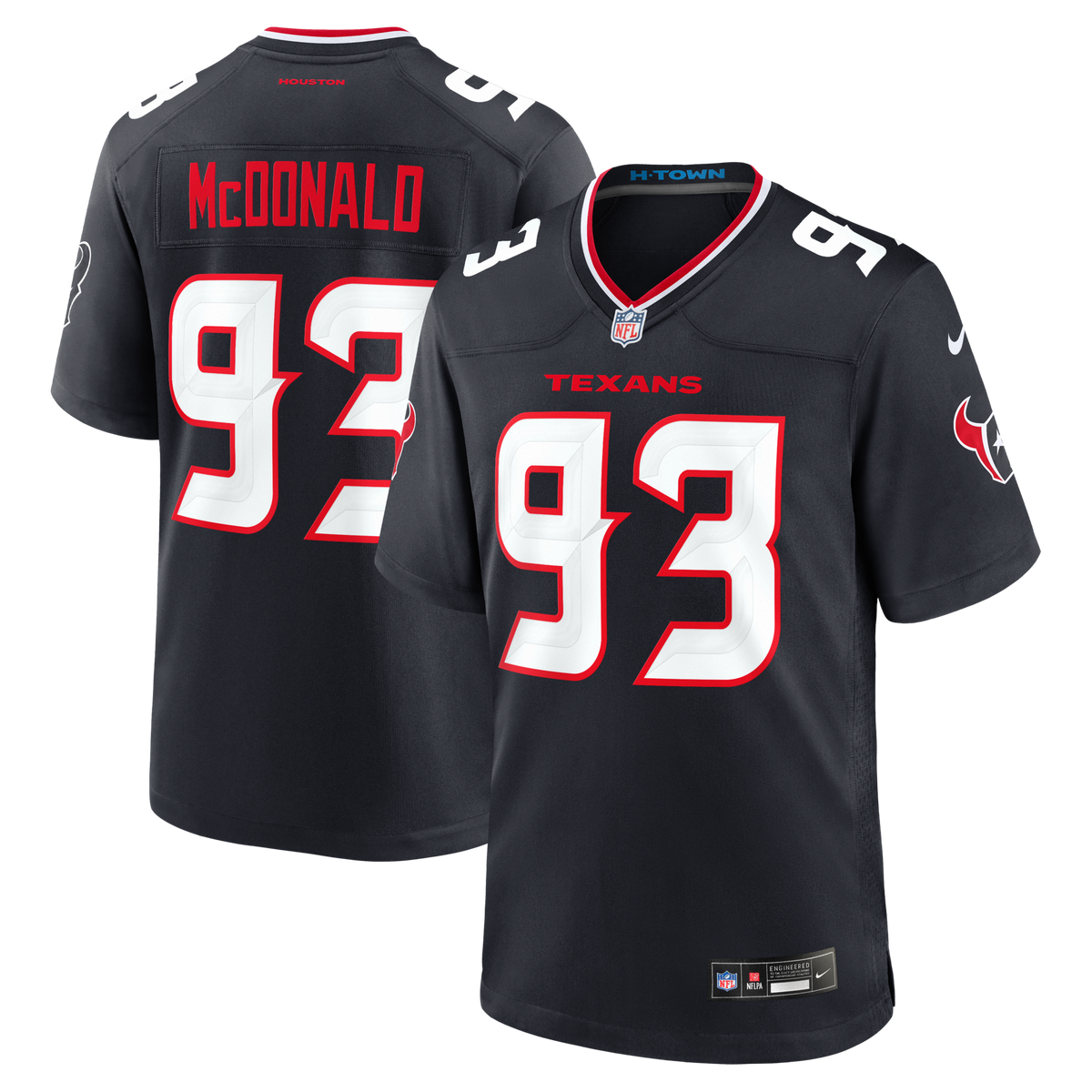 Houston Texans Kayden McDonald Navy Team Game Football Jersey