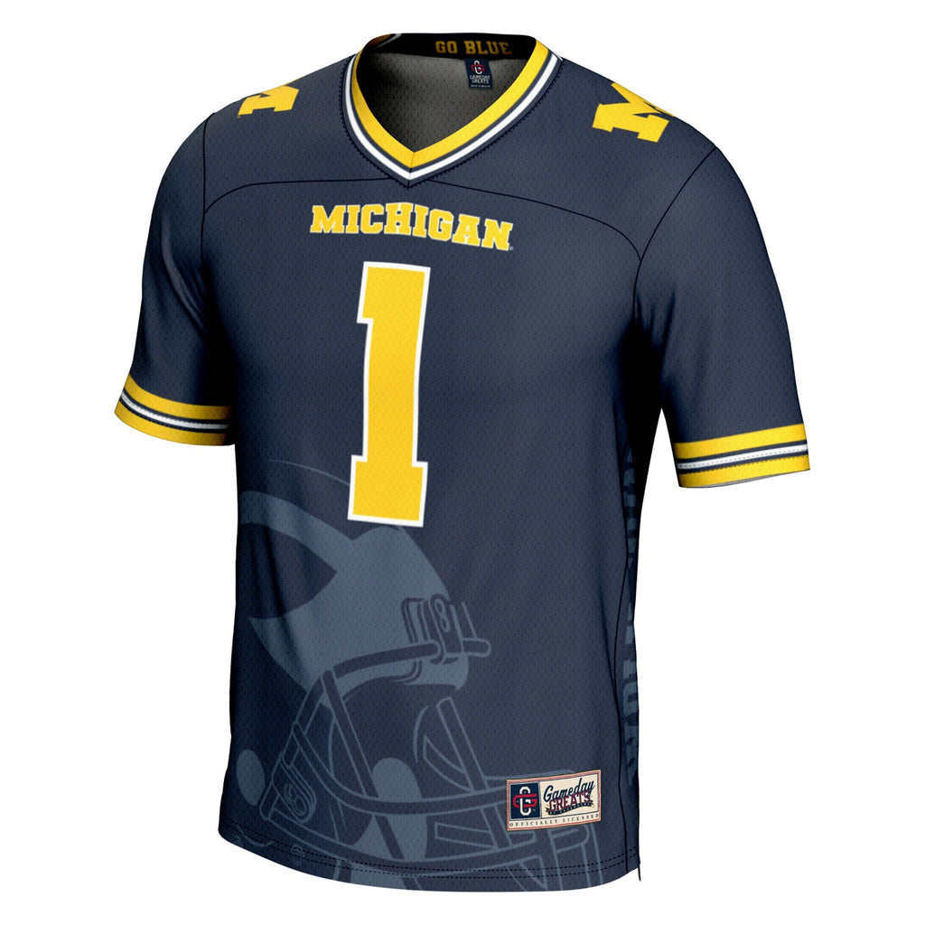 #1 Navy Michigan Wolverines Icon Print Football Fashion Jersey