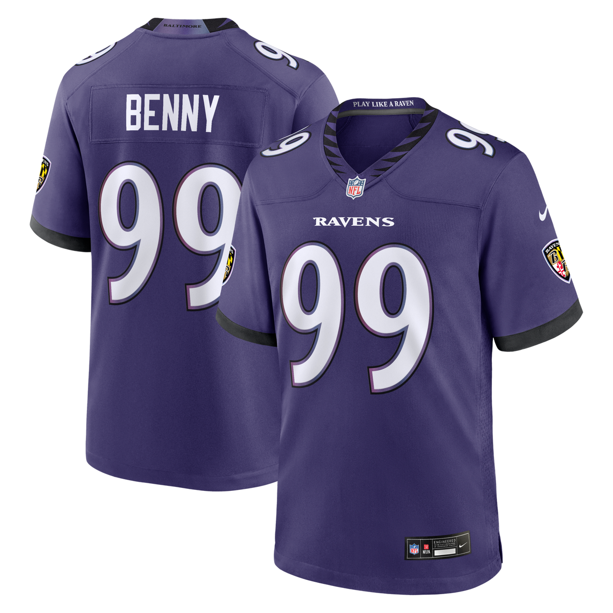Baltimore Ravens Rayshaun Benny Purple Team Game Football Jersey