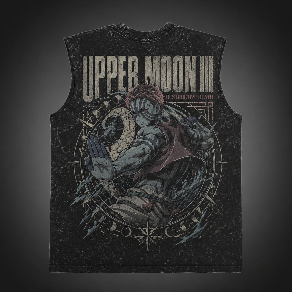 Akaza Demon Slayer Anime Tank Top - Upper Moon Three Acid Wash Vest