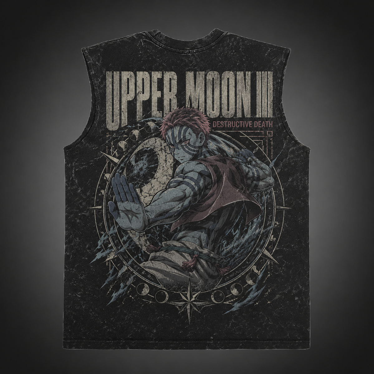 Akaza Demon Slayer Anime Tank Top - Upper Moon Three Acid Wash Vest