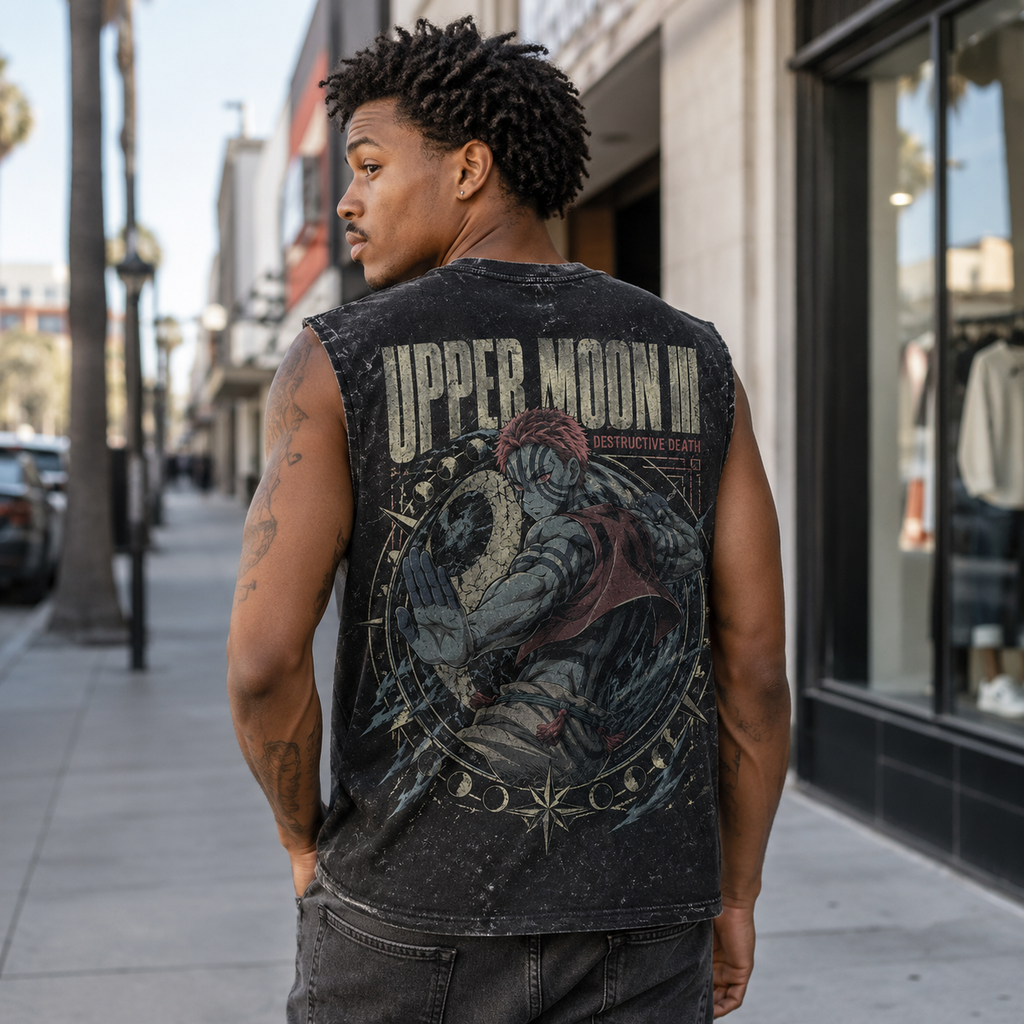 Akaza Demon Slayer Anime Tank Top - Upper Moon Three Acid Wash Vest