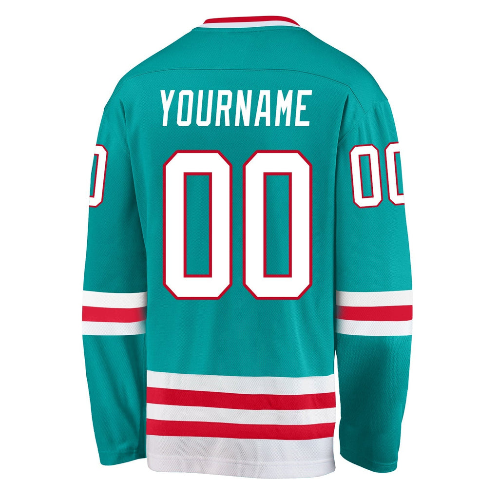 Custom Hockey Jersey - Aqua White-Red