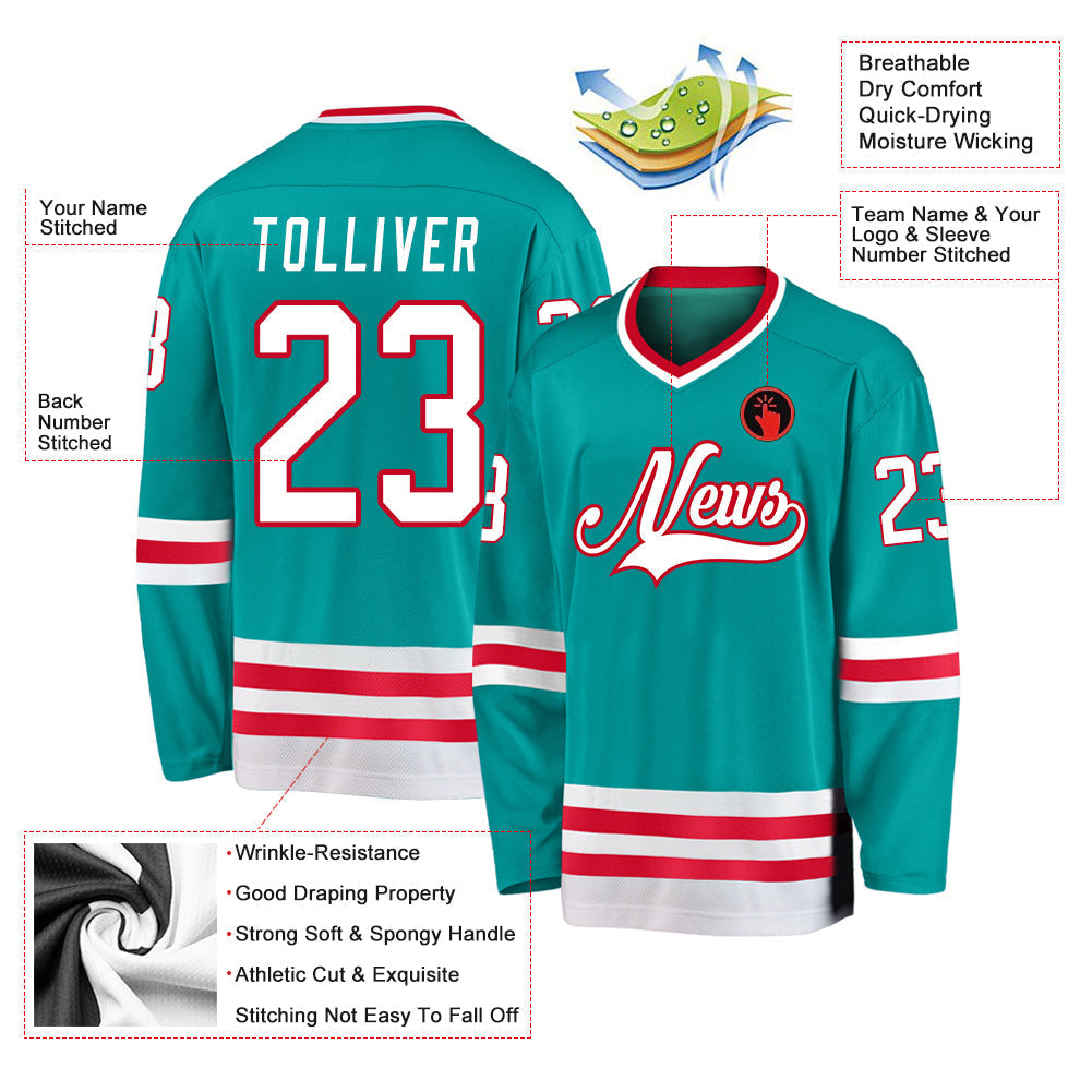 Custom Hockey Jersey - Aqua White-Red