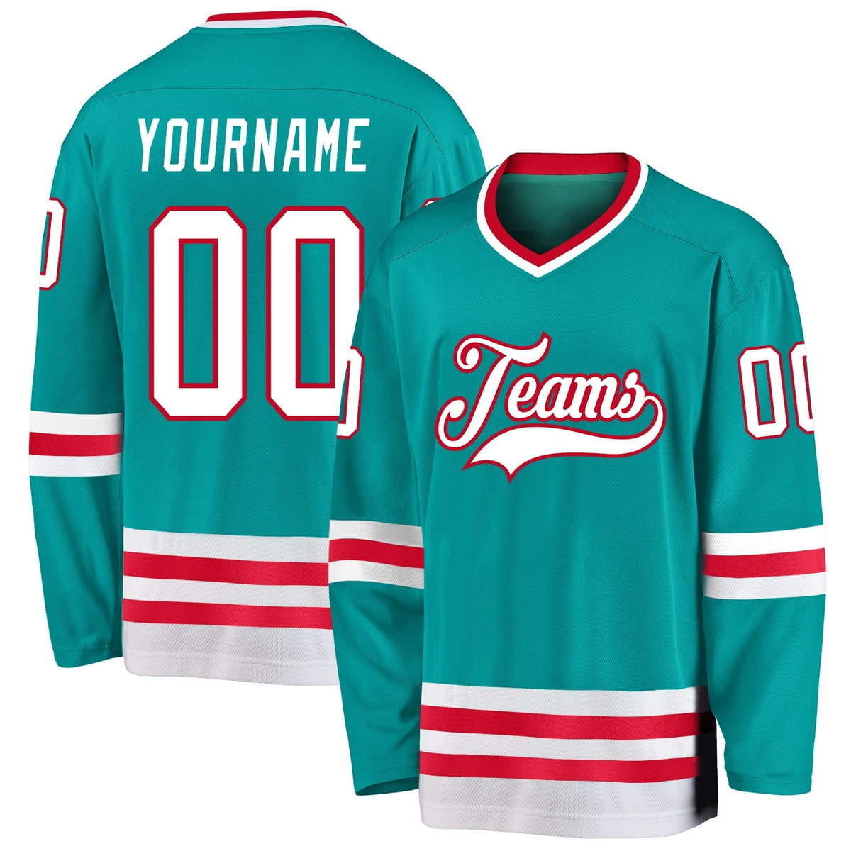 Custom Hockey Jersey - Aqua White-Red