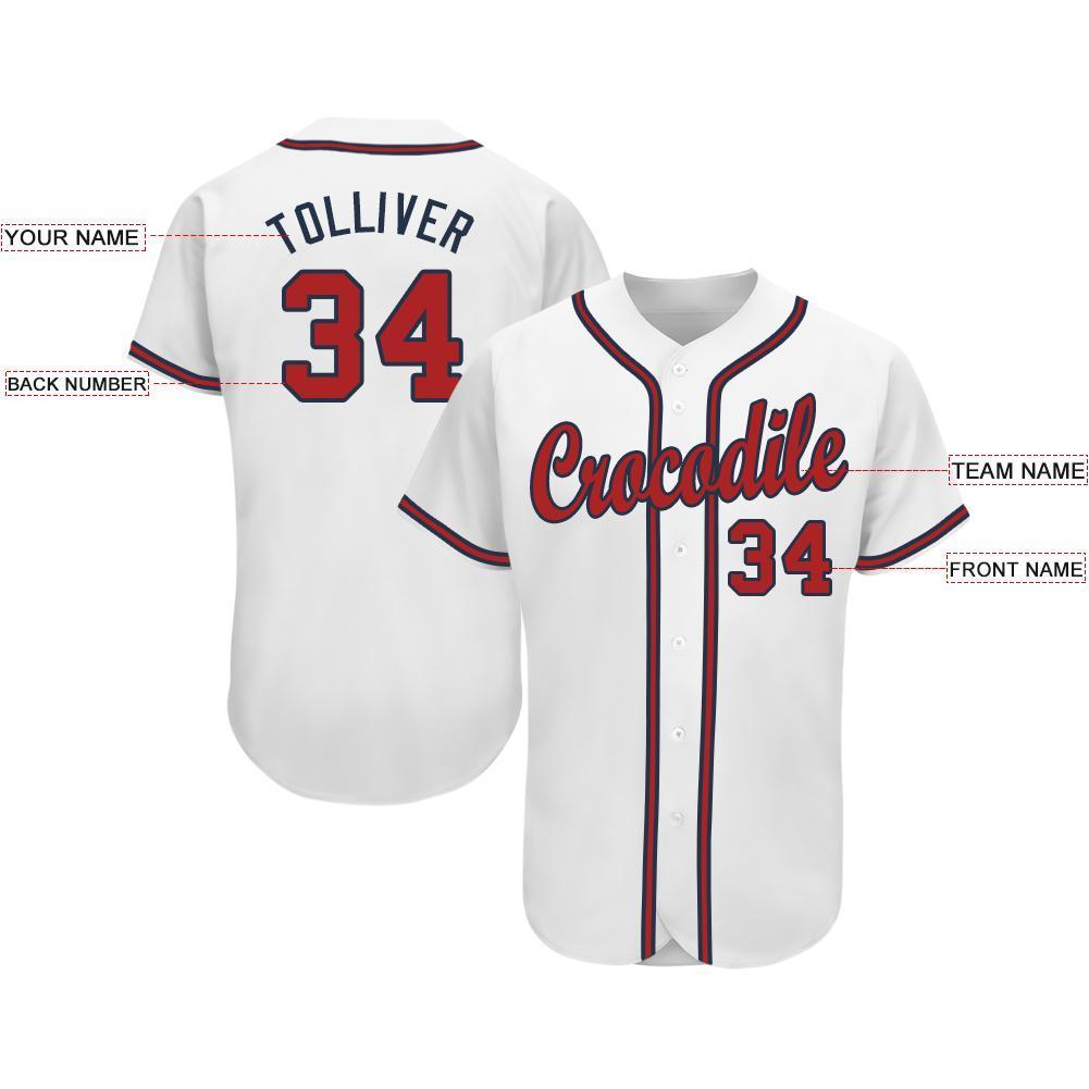 Custom Baseball Jersey - White Red-Navy
