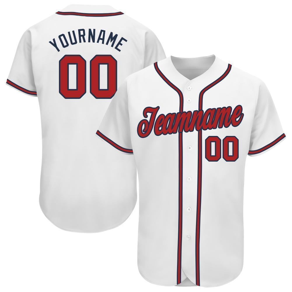 Custom Baseball Jersey - White Red-Navy