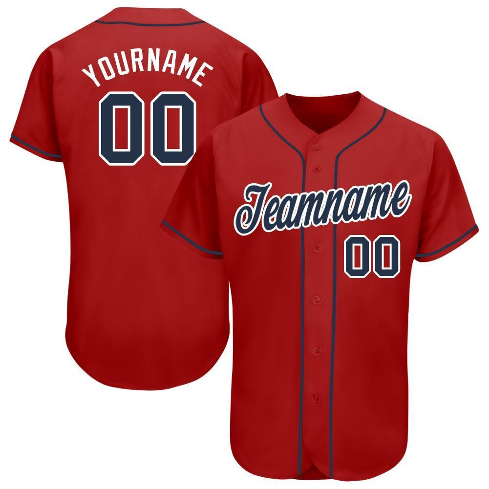 Custom Baseball Jersey - Red Navy-White