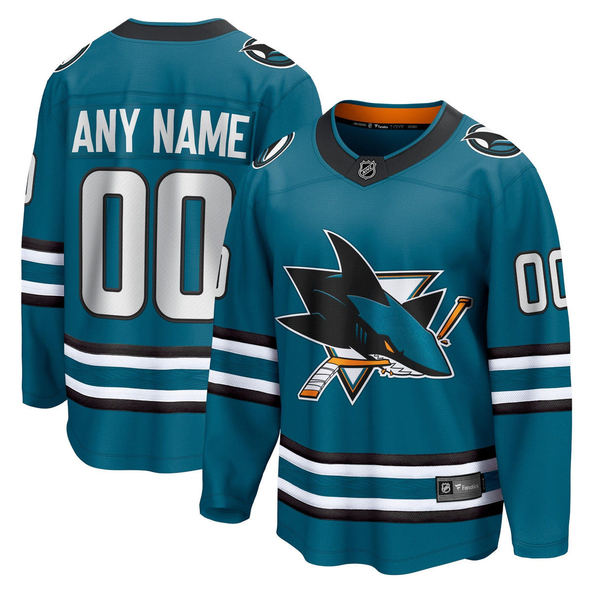 San Jose Sharks Teal Home Breakaway Custom Hockey Jersey