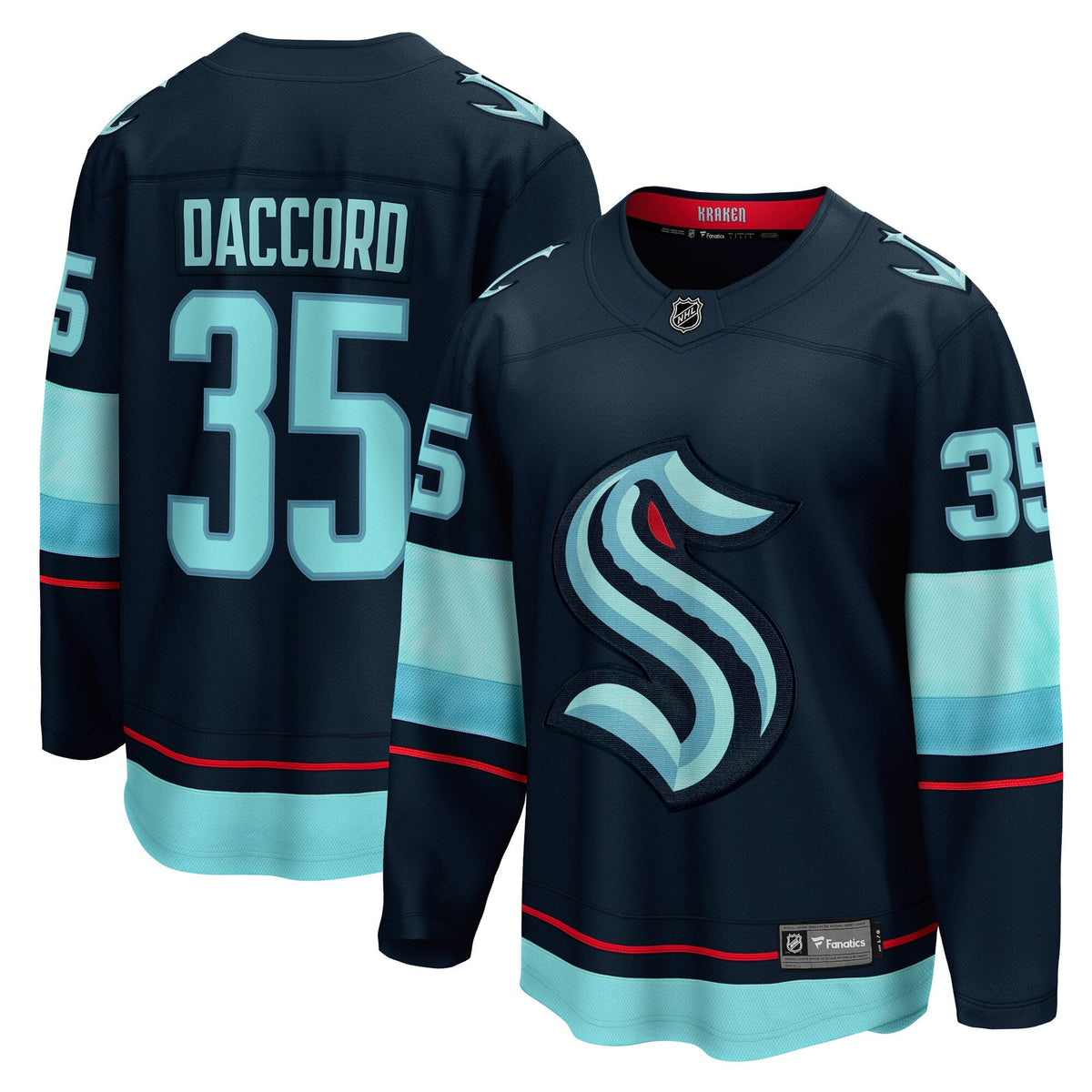 Seattle Kraken Joey Daccord Deep Sea Blue Home Breakaway Player Hockey Jersey
