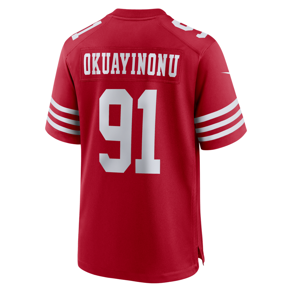 San Francisco 49ers Sam Okuayinonu Scarlet Team Game Football Jersey