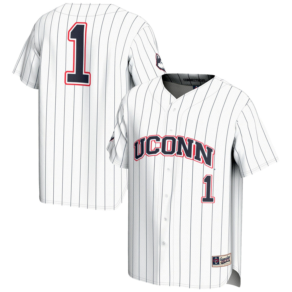 #1 White UConn Huskies Lightweight Baseball Jersey