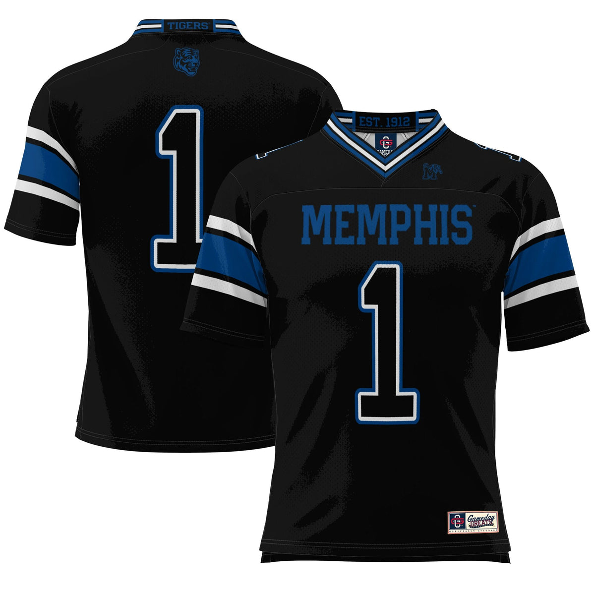 #1 Black Memphis Tigers Endzone Football Jersey