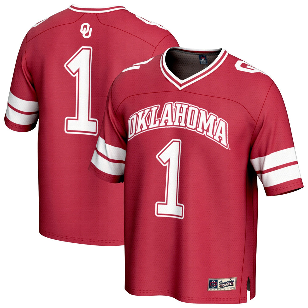 #1 Crimson Oklahoma Sooners Lightweight Collegiate Football Fashion Jersey