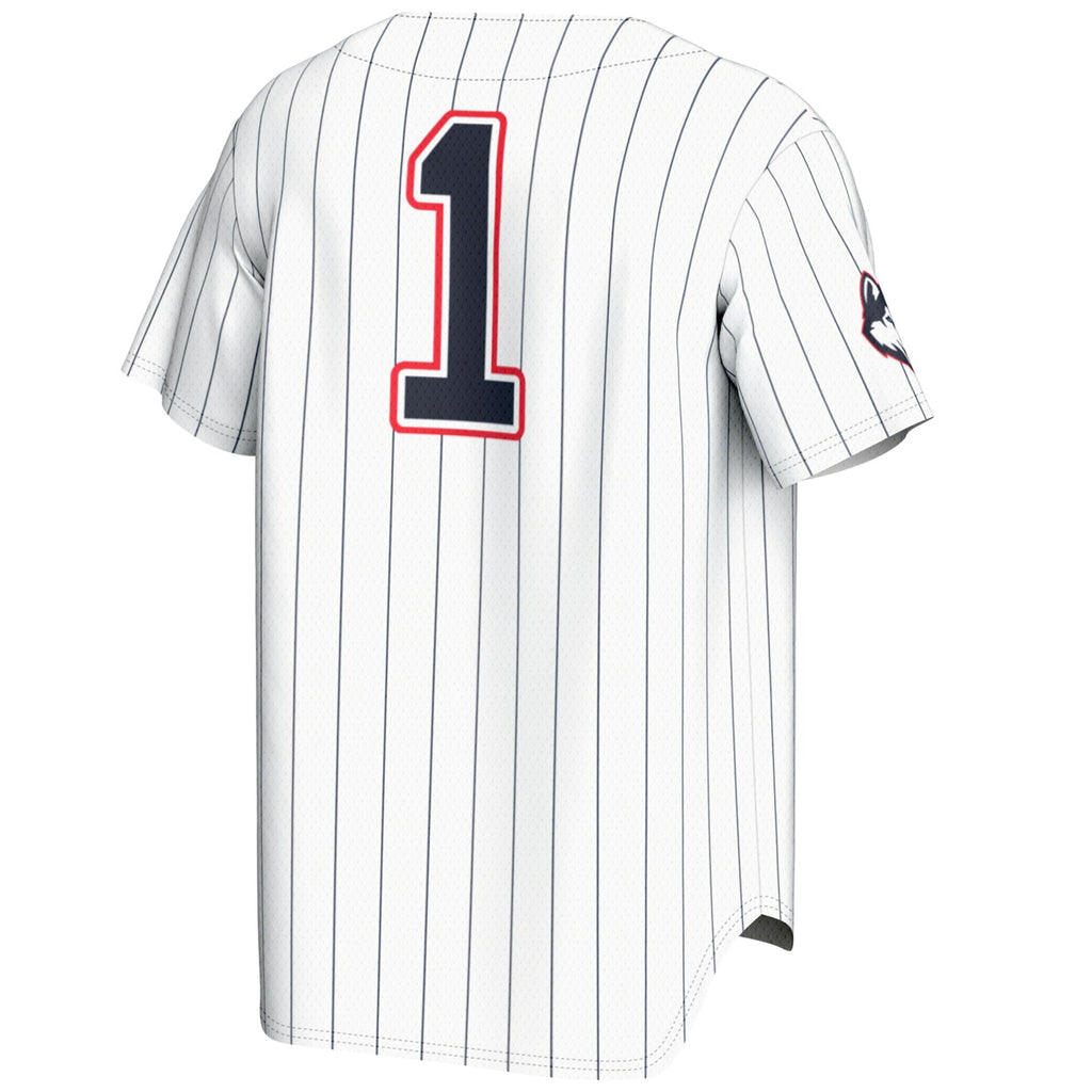 #1 White UConn Huskies Lightweight Baseball Jersey