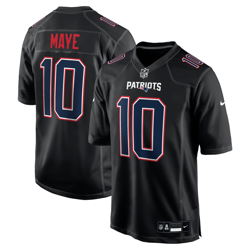 New England Patriots Drake Maye Carbon Black Game Football Jersey