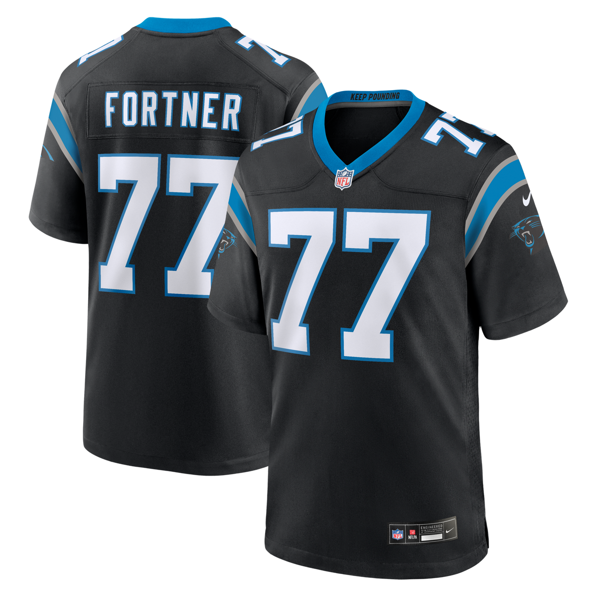 Carolina Panthers Luke Fortner Black Team Game Football Jersey