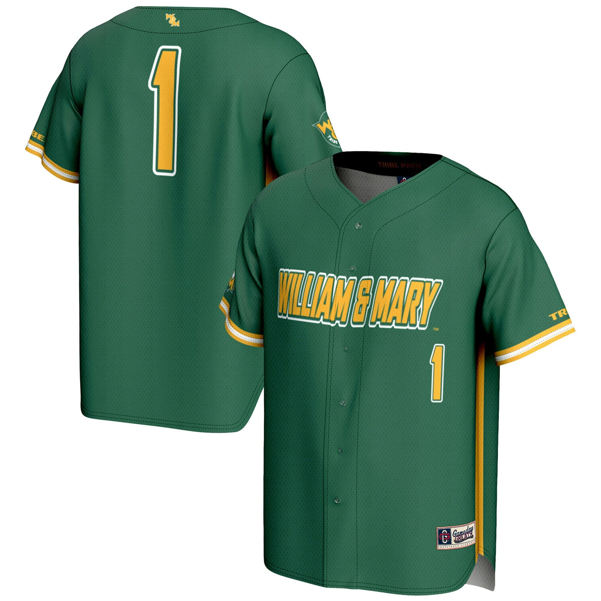 #1 William & Mary Tribe Lightweight Baseball Fashion Jersey - Green