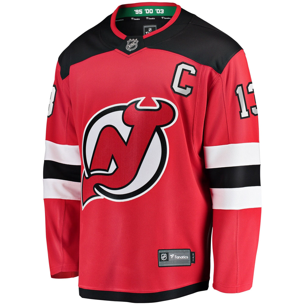 New Hockey Jersey Devils Nico Hischier Red Captain Patch Home Breakaway Jersey