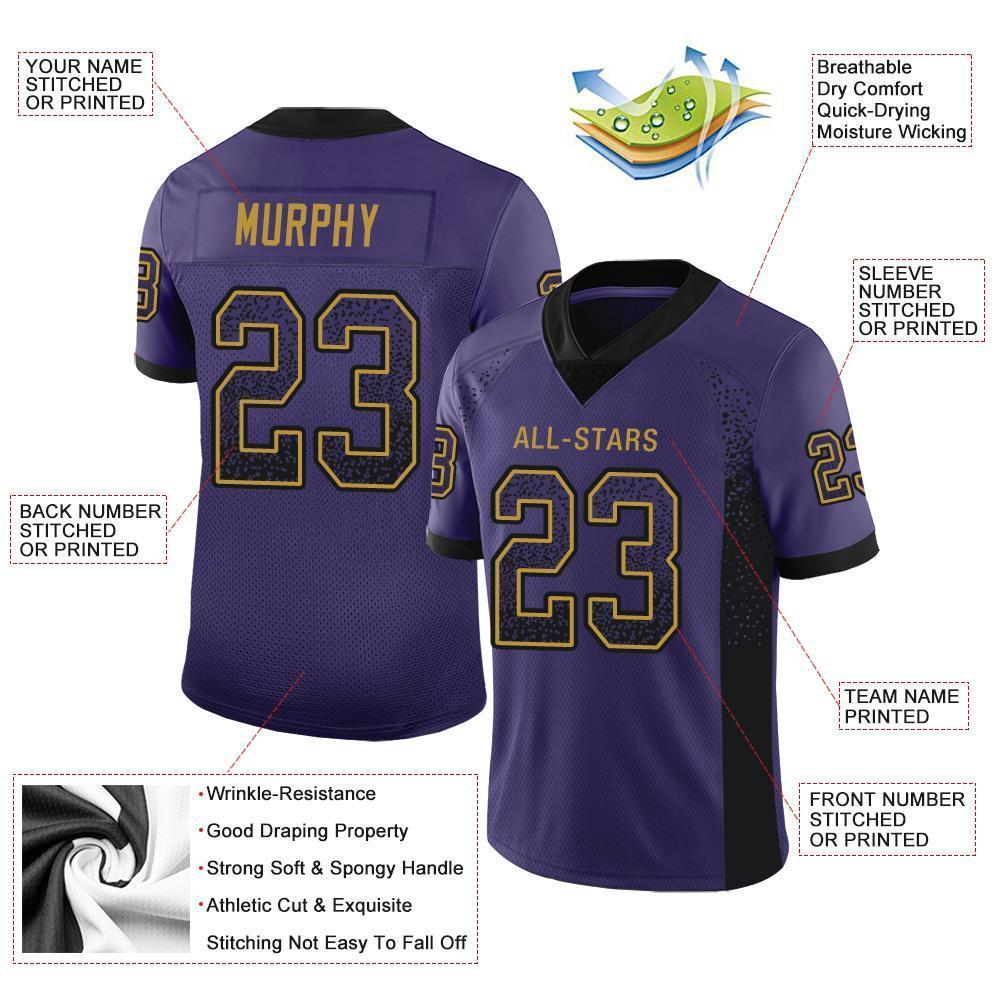 Custom Football Jersey - Purple Black-Old Gold Drift Fashion