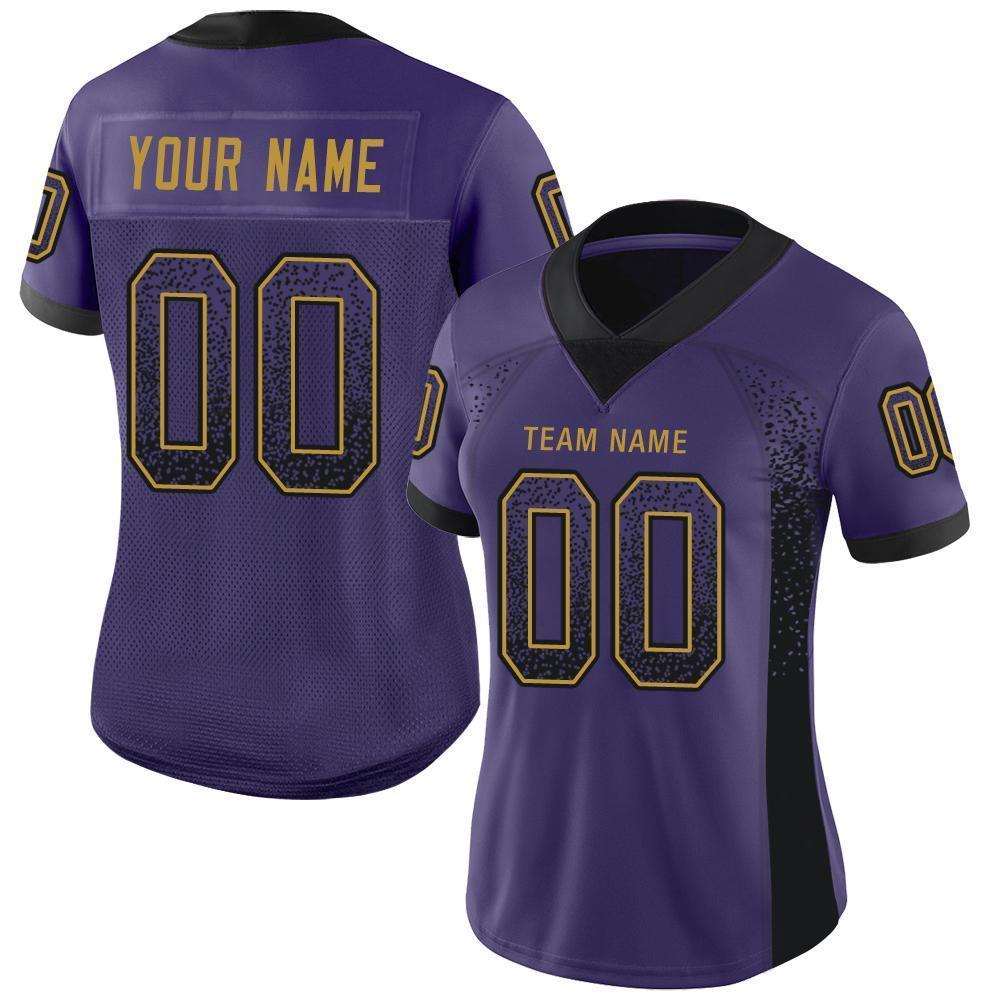 Custom Football Jersey - Purple Black-Old Gold Drift Fashion