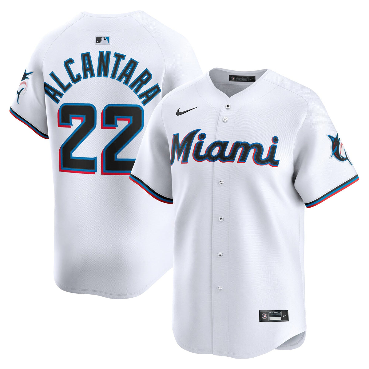 Miami Marlins Sandy Alcantara White Home Limited Player Baseball Jersey