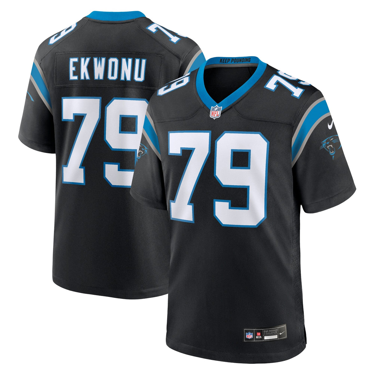 Carolina Panthers Ikem Ekwonu Black Game Football Jersey