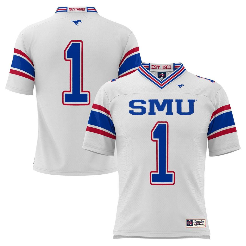 #1 White SMU Mustangs Endzone Football Jersey