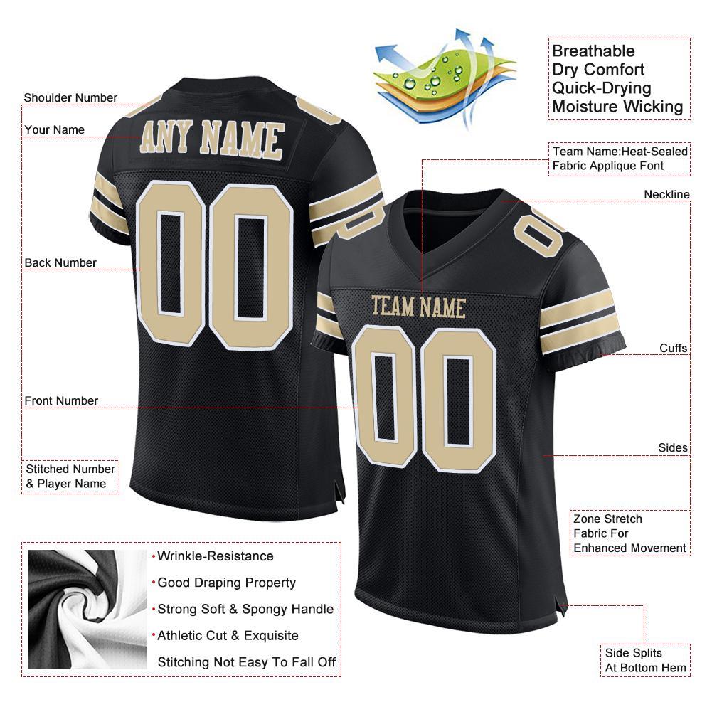 Custom Football Jersey - Black Vegas Gold-White Mesh - Style Black0011