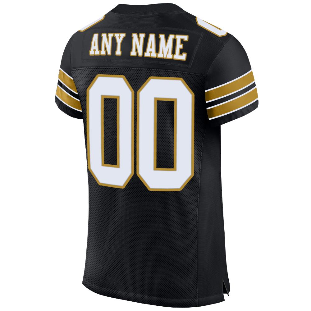 Custom Football Jersey - Black White-Old Gold Mesh