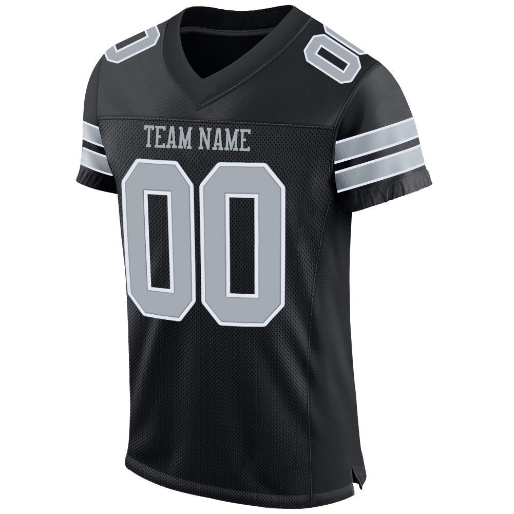 Custom Football Jersey - Black Silver-White Mesh