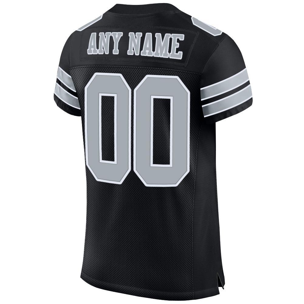 Custom Football Jersey - Black Silver-White Mesh