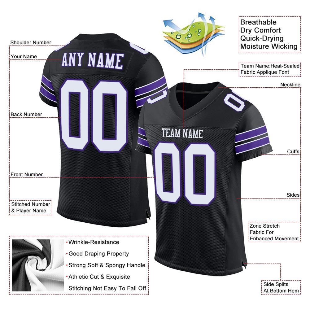 Custom Football Jersey - Black White-Purple Mesh
