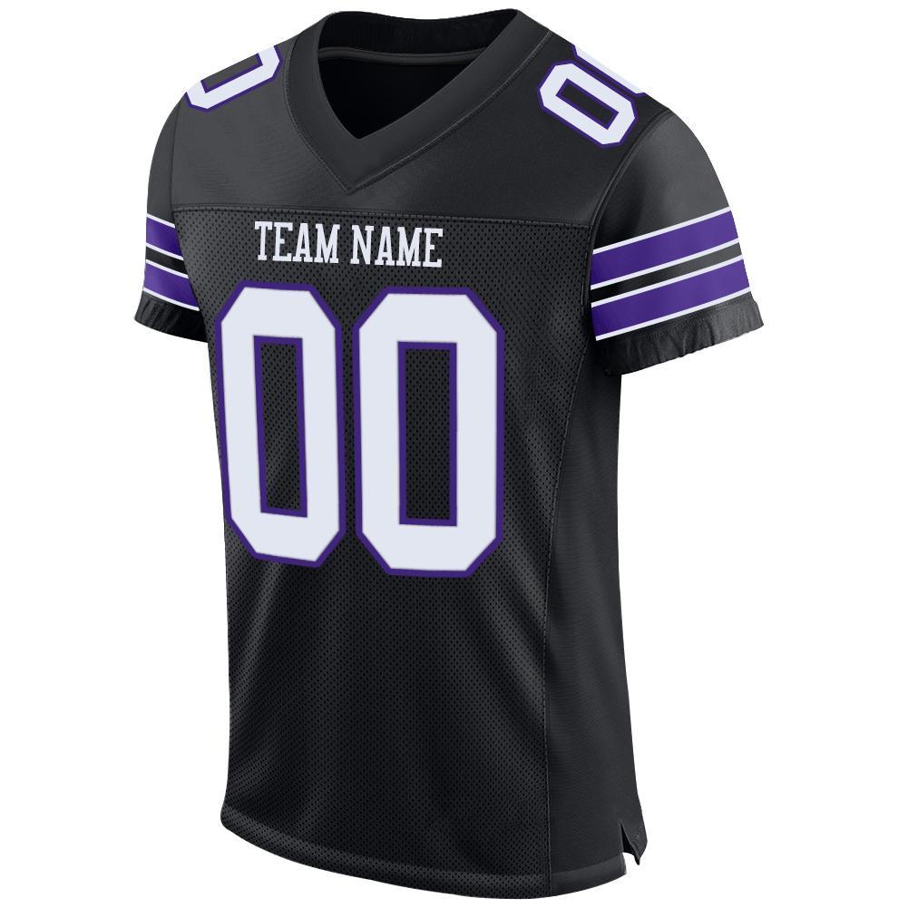 Custom Football Jersey - Black White-Purple Mesh