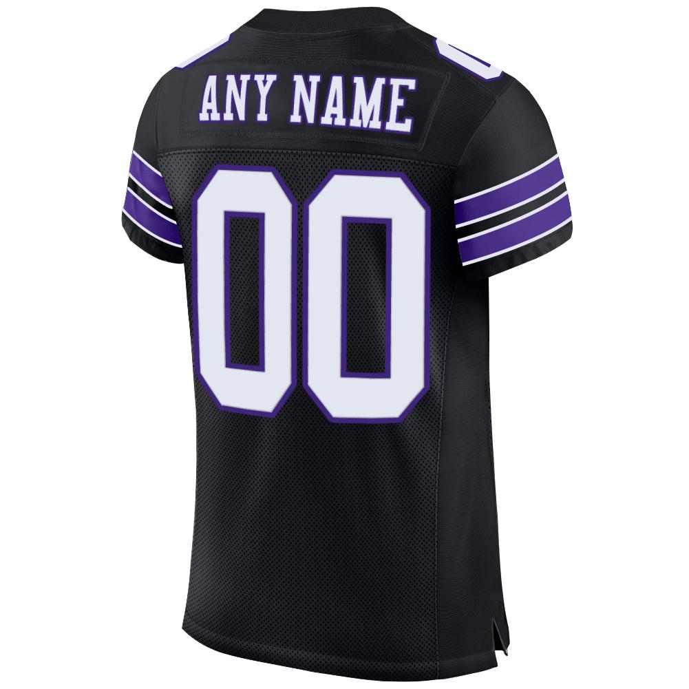 Custom Football Jersey - Black White-Purple Mesh