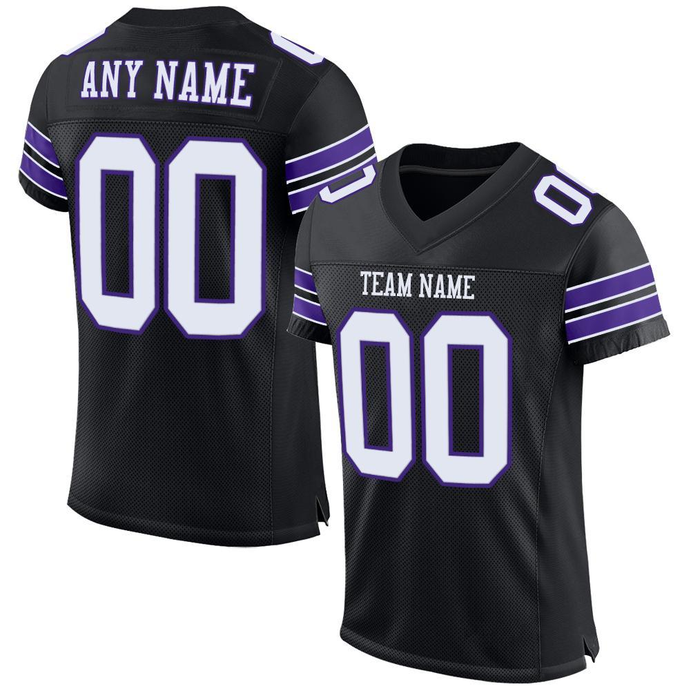Custom Football Jersey - Black White-Purple Mesh