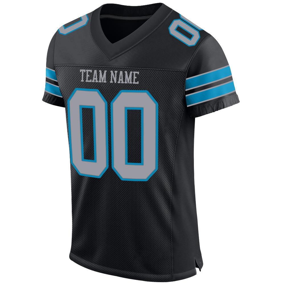 Custom Football Jersey - Black Light Gray-Panther Blue Mesh
