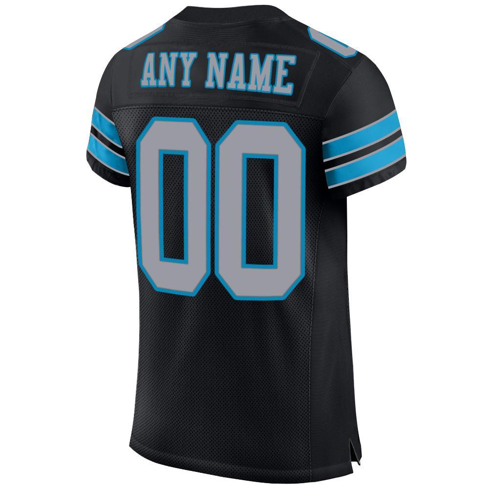 Custom Football Jersey - Black Light Gray-Panther Blue Mesh