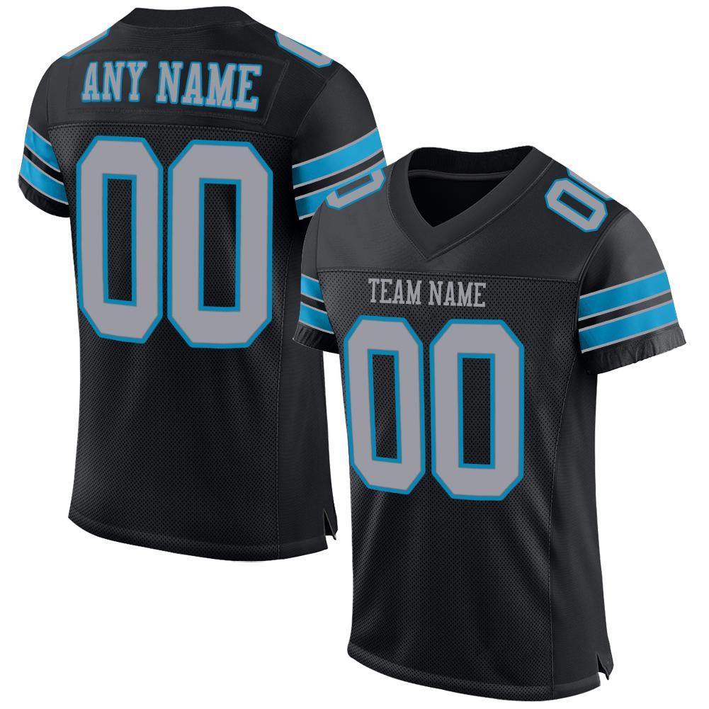 Custom Football Jersey - Black Light Gray-Panther Blue Mesh