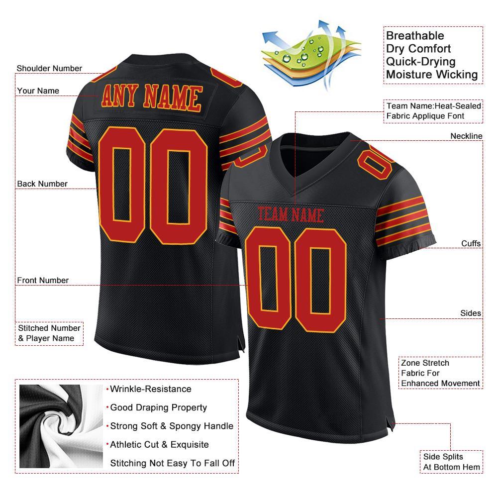 Custom Football Jersey - Black Scarlet-Gold Mesh