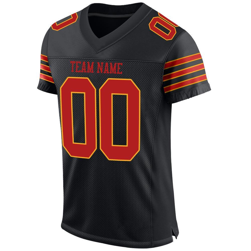 Custom Football Jersey - Black Scarlet-Gold Mesh