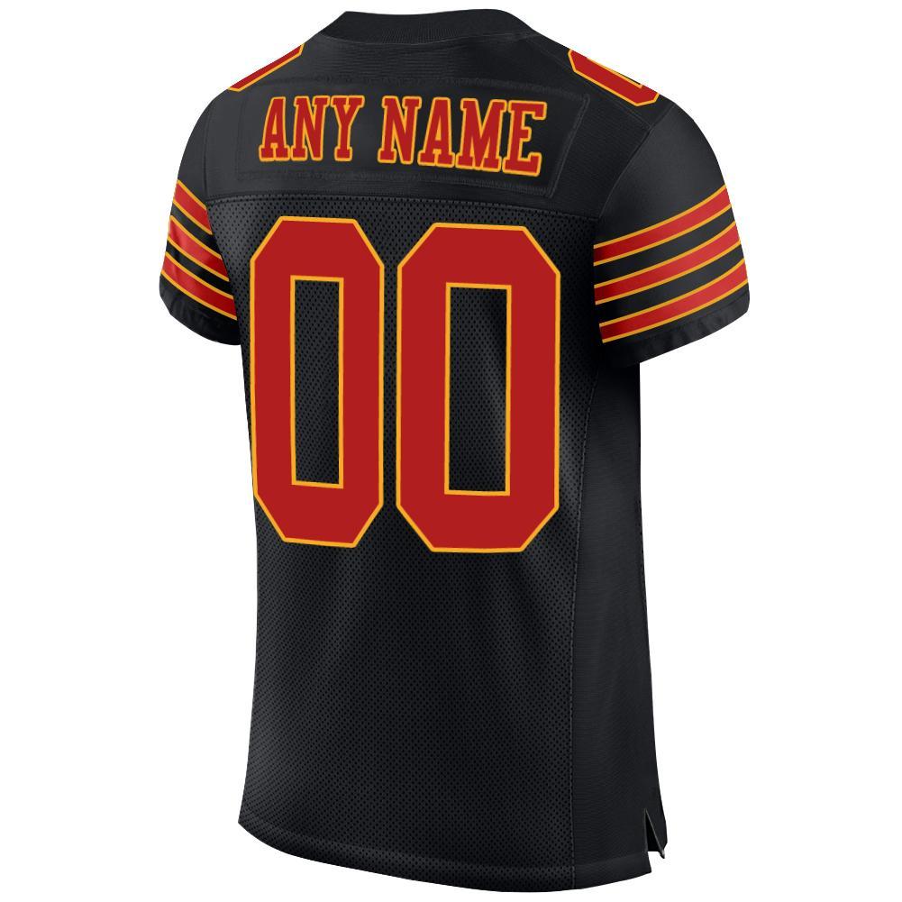 Custom Football Jersey - Black Scarlet-Gold Mesh